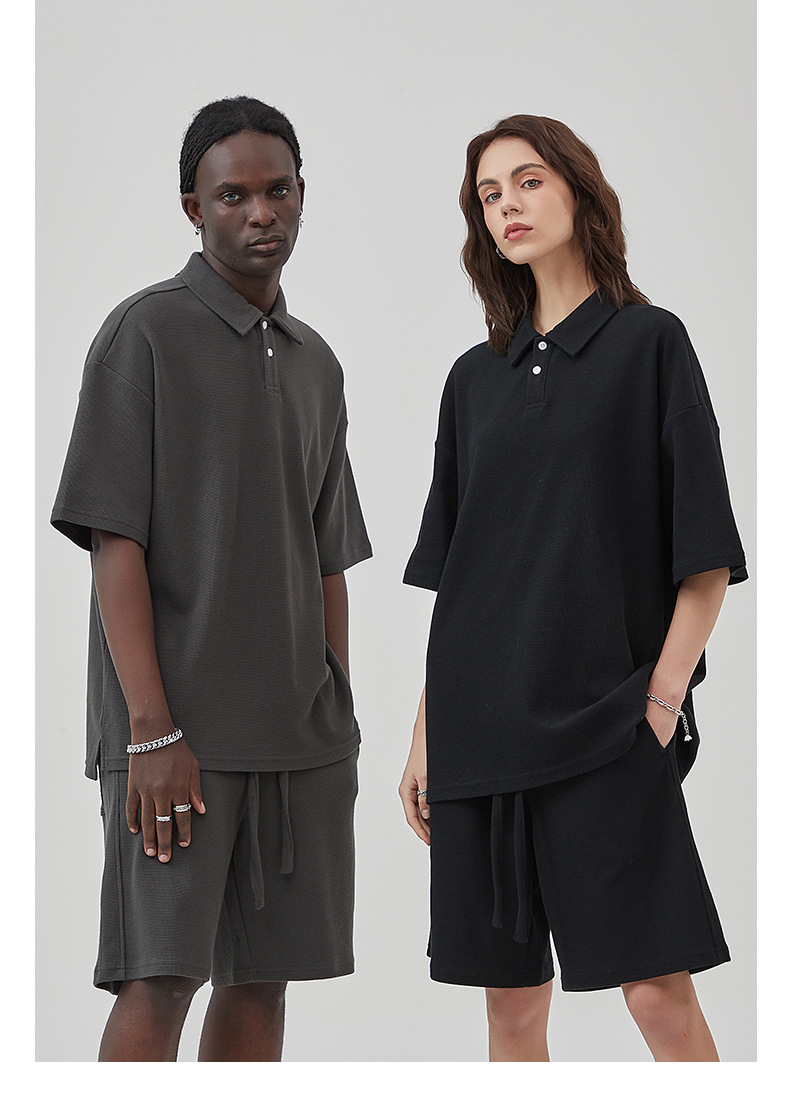 Men's Clothing High End Breathable Diamond Pattern Waffle Shorts Set, Loose Casual Top, Wide Leg Shorts_voghion.com