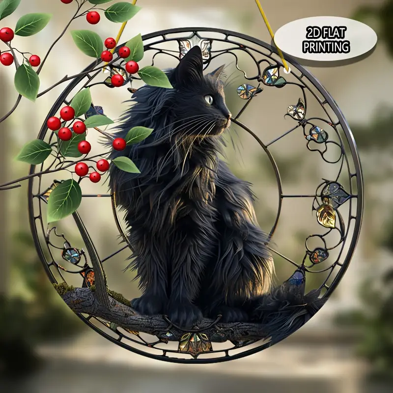 8x8in Cat On Branch Suncatcher - Colorful Acrylic Window Decor For Garden & Home - Perfect Gift For Cat Lovers_voghion.com