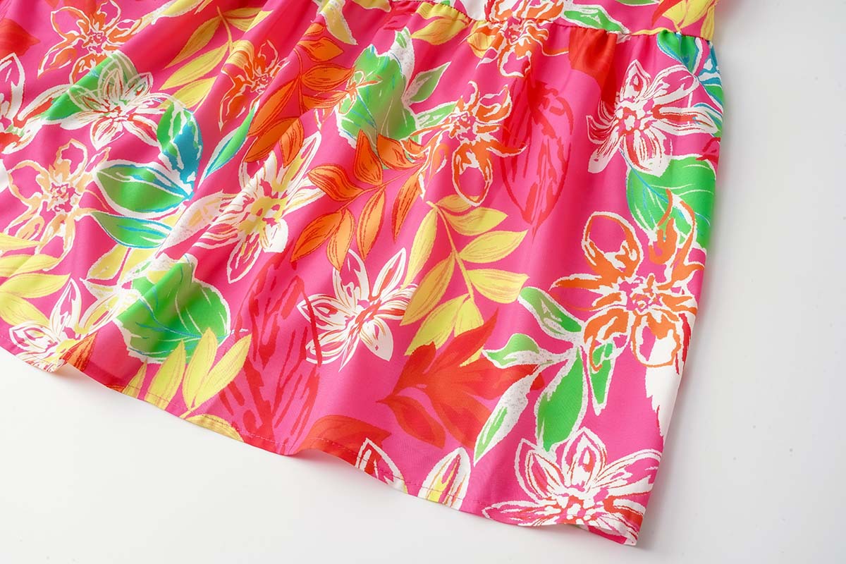 Damenkleid „2024 Summer“ mit Blattmuster und Wickeldesign und Bindeband_voghion.com