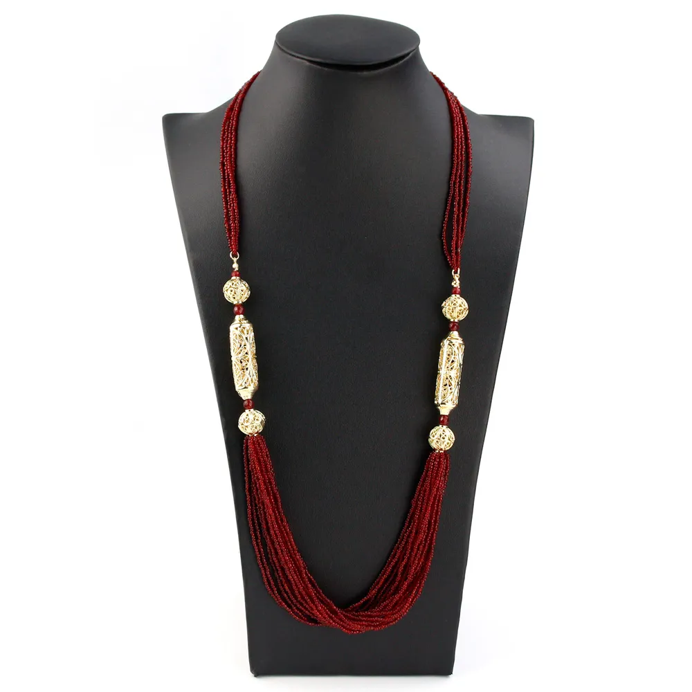 Catene Neovisson Fashion Style Marocco Perline Collana Per Donne Aristocratiche Catena Lunga Rosso Nero Arabo Etnico Nozze_voghion.com