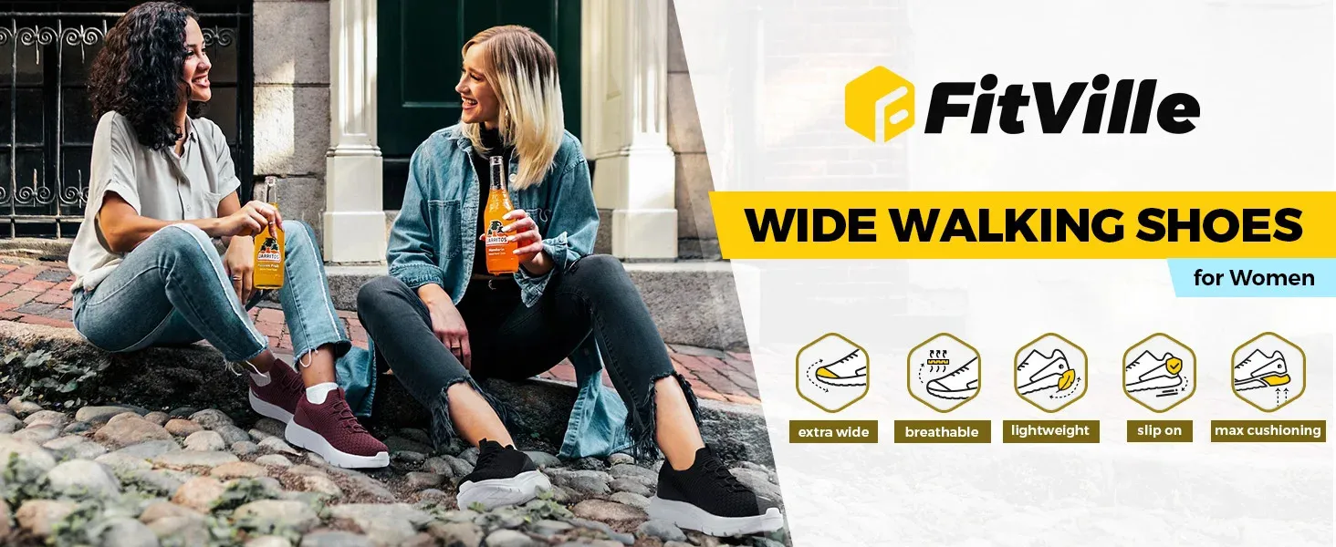 Pantofi FitVille pentru femei, pantofi sport fără mâneci, ușori, cu lățime largă, pentru picioare plate, fasciită plantară, ameliorarea durerii de călcâi_voghion.com