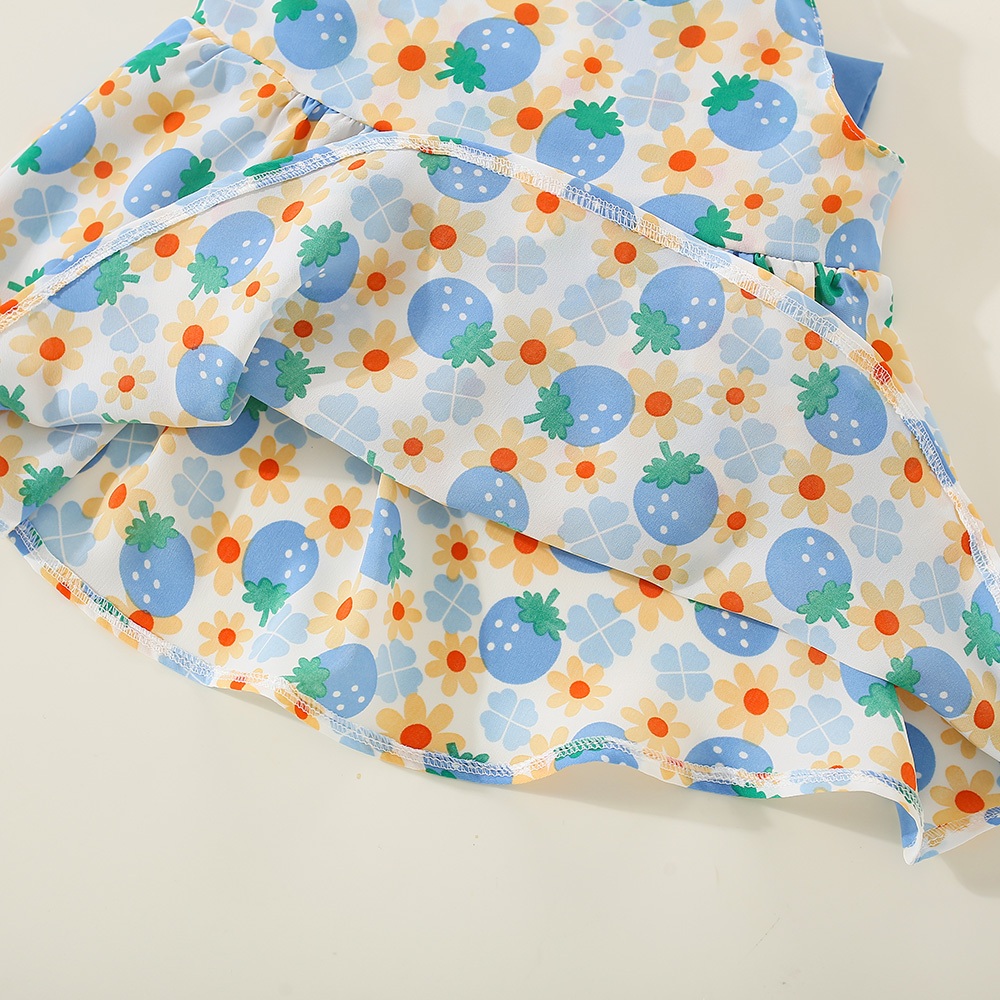 Robe d'été pour bébé avec nœud et fraise, jolie robe pour enfants, vêtements de plage pour enfants avec chapeau_voghion.com