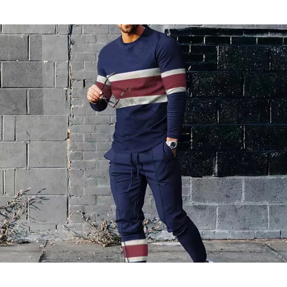 Ensemble deux pièces pour hommes, vêtements de loisirs, col rond, imprimé numérique 3D, printemps et automne_voghion.com
