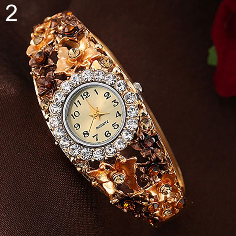 Yamaler Women \ 's Flower Butterfly Dress Watch Round Dial Strass Bracelet Montre-bracelet_voghion.com