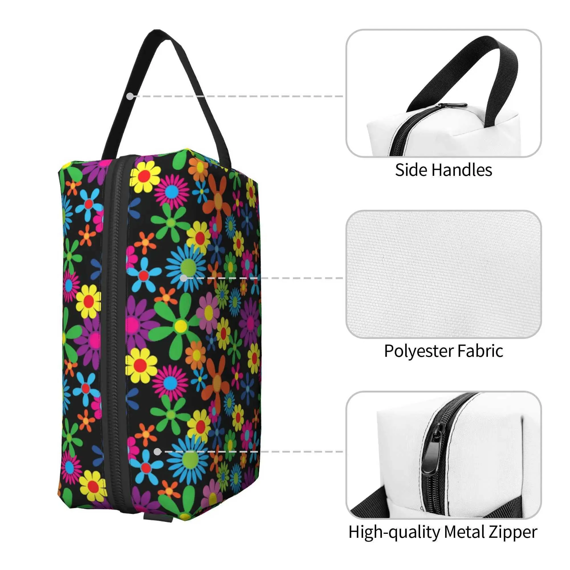 Trousse de maquillage de voyage étanche de grande capacité avec poignée pour femmes Hippie Wer Y241023_voghion.com