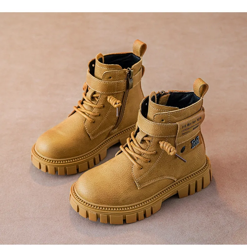 Botas Happysteps de cuero estilo motociclista con correa al tobillo para niños grandes, para montar a caballo, senderismo, otoño e invierno, talla grande_voghion.com