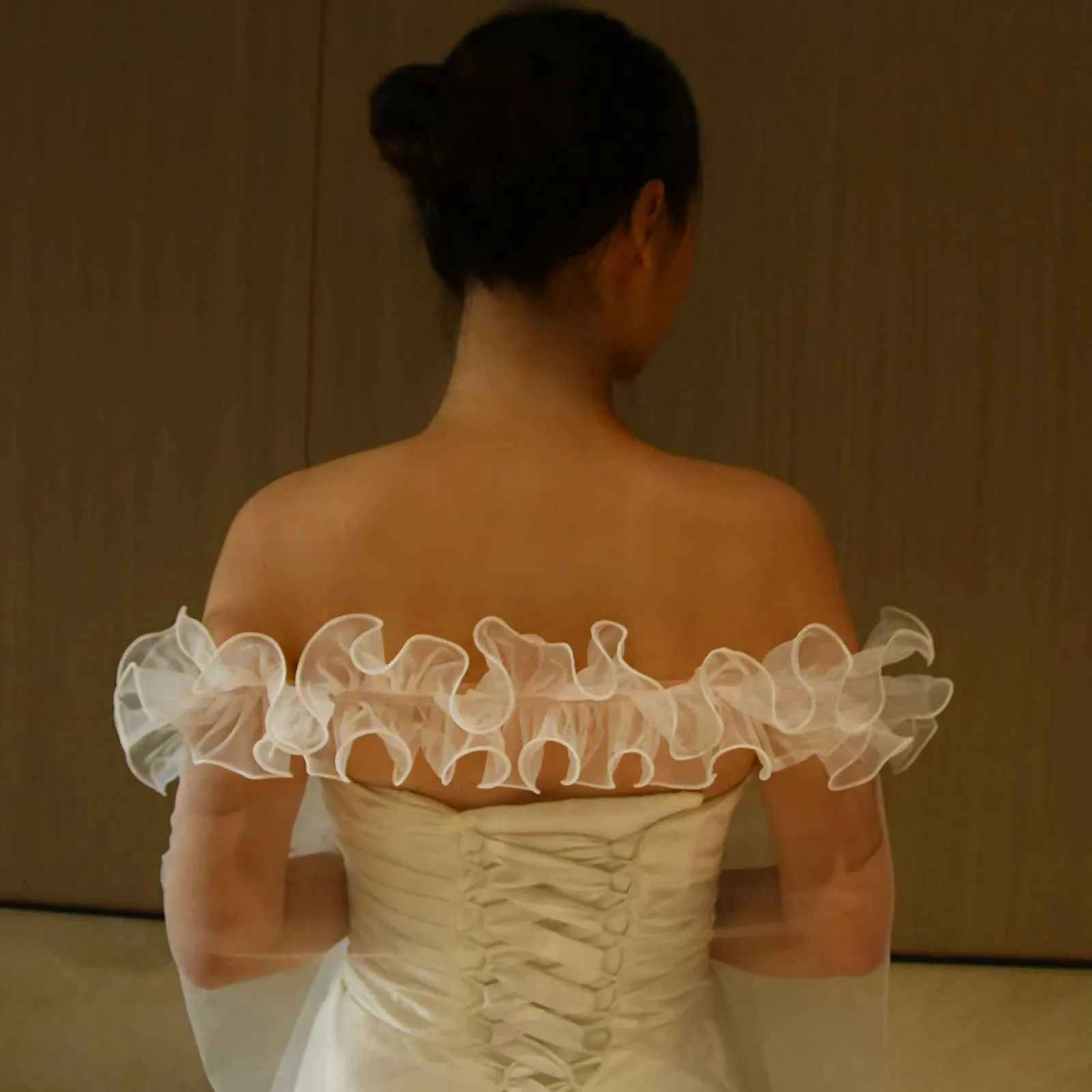 Haarschmuck V212 Brautschleier mit schicken Rüschen KEIN KAMM Schleier Bolero Schal abnehmbares Hochzeitsaccessoire_voghion.com