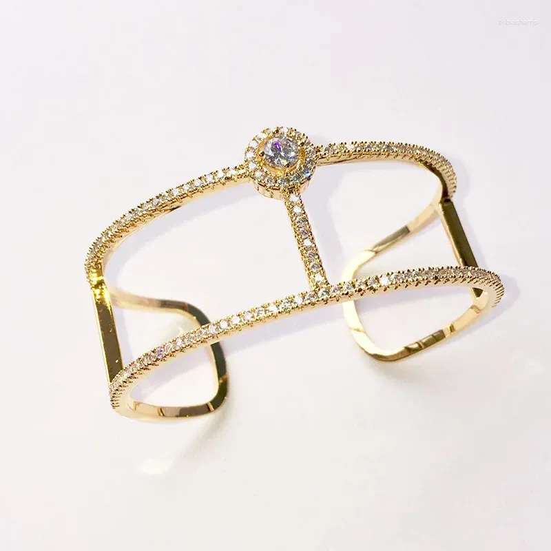 Bangle Personalized Punk Generous Line Wide Cut Out Zircon Bracelet_voghion.com