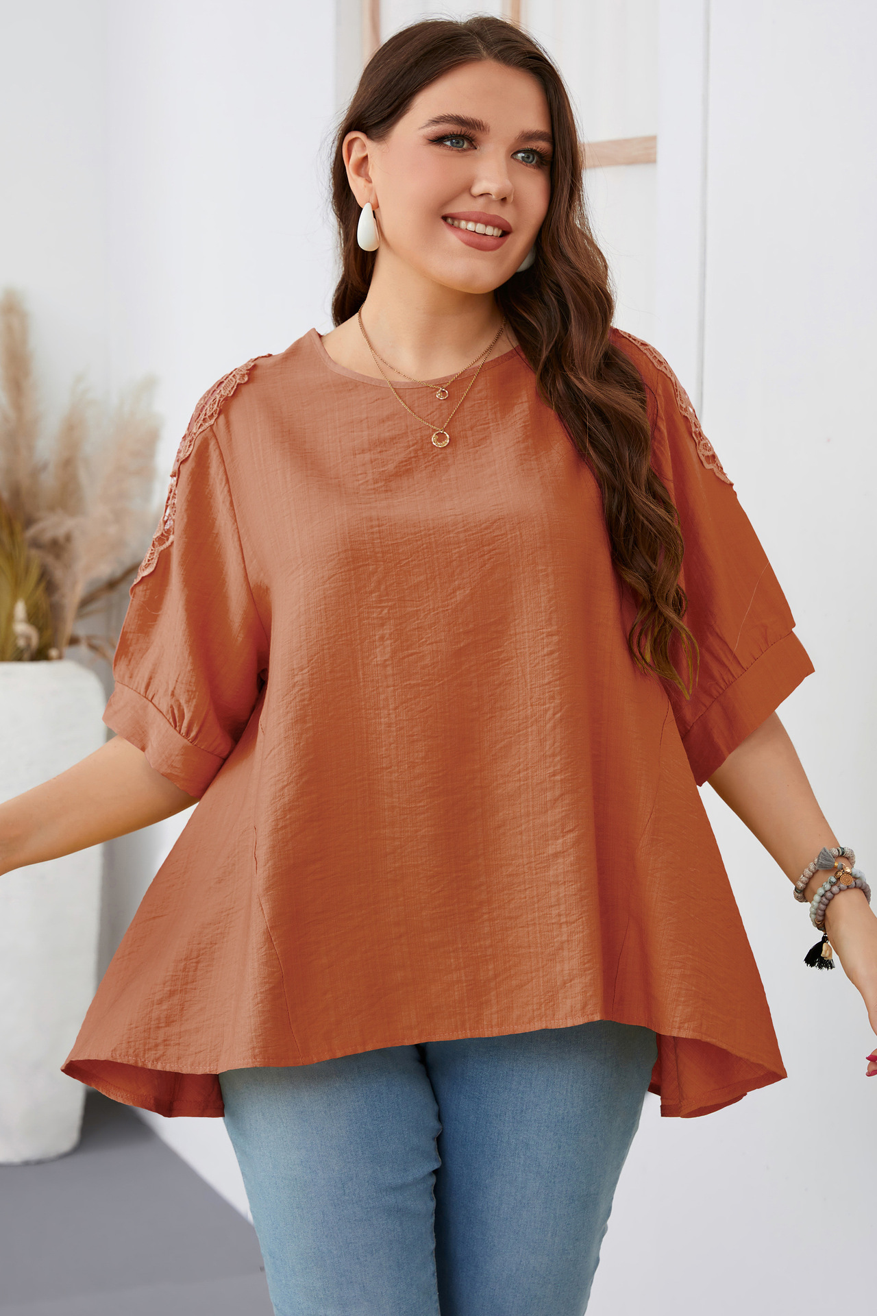 Women's irregular large size MM loose solid color women's T-shirt_voghion.com
