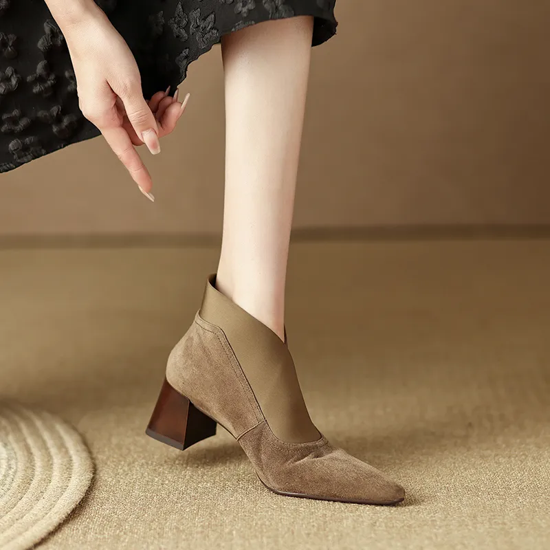 2024 New Spring Square Toe Women Pumps High Women's Heels Party Shoes Retro Kid Suede D074_voghion.com