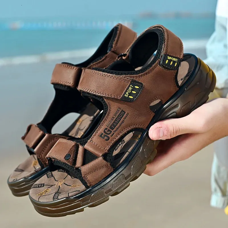 Comfortable Genuine Leather Men Sandals For Outdoor Hiking Summer_voghion.com
