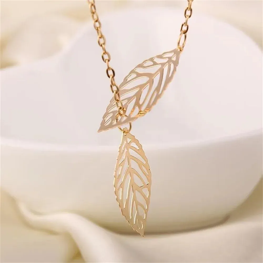 Colliers pendentifs à breloques en forme de feuilles creuses pour femmes, couleur argent doré, ras du cou de clavicule, bijoux de déclaration_voghion.com