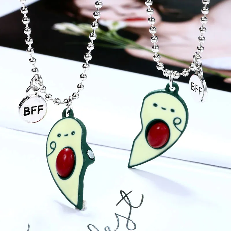 Pendant Necklaces 2PCS Cartoon BFF Couple Avocado Butterfly Dolphin Friends Chains Pandent Necklace Fashion Kids_voghion.com