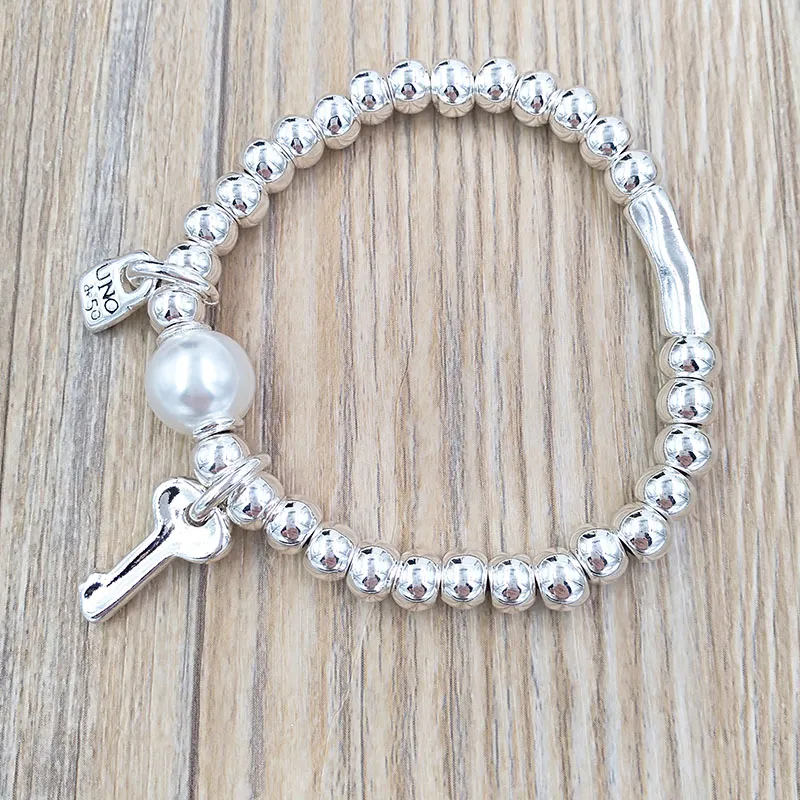 Ciondoli fai da te malocchio creazione di gioielli forniture UNO de 50 Sterling argento bracciale per donne braccialetti di metallo catena a mano set di perline compleanno_voghion.com