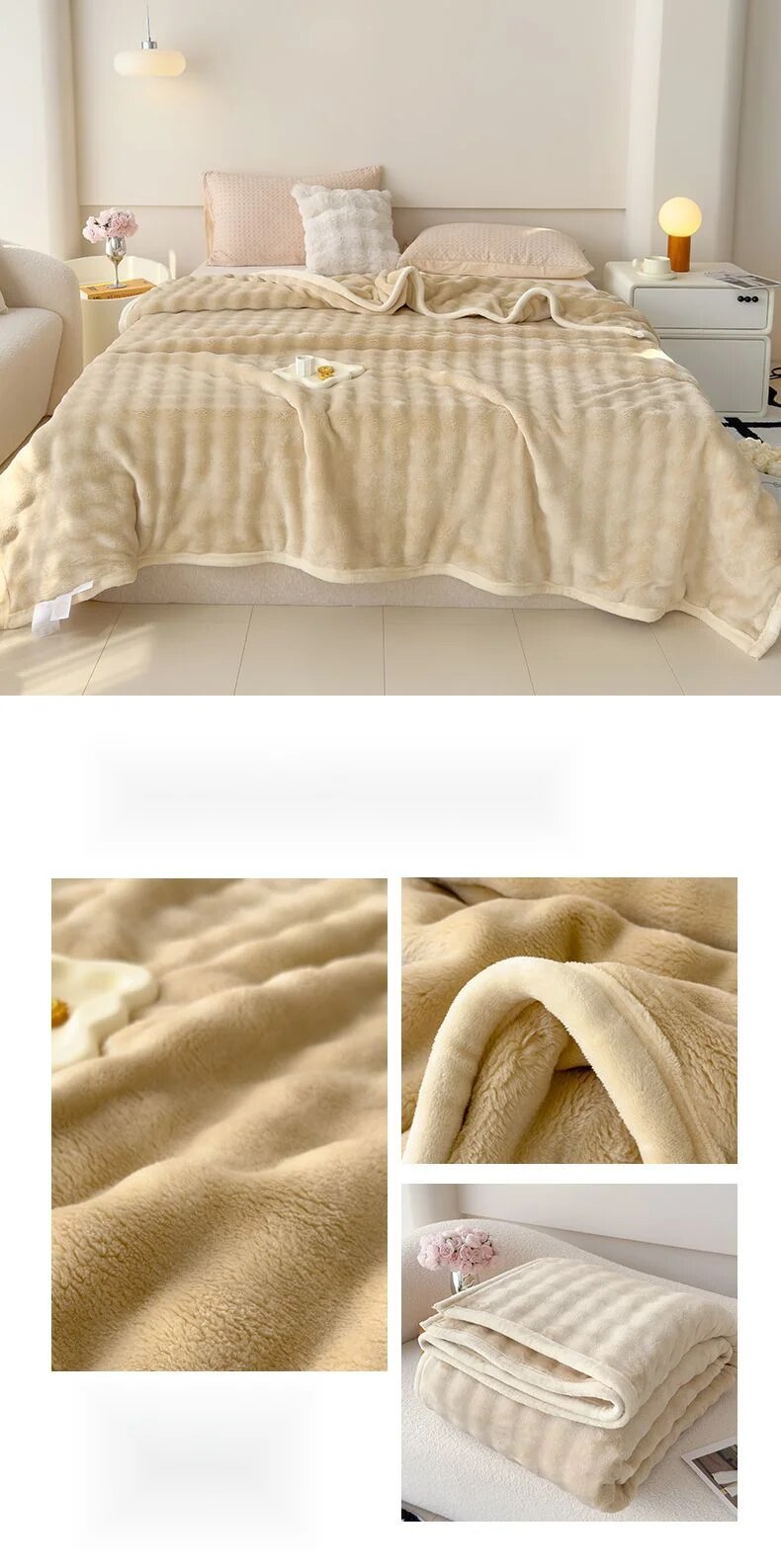 Light luxury high-end rabbit plush double-sided plush, thickened multi-functional air conditioning lunch break cover_voghion.com