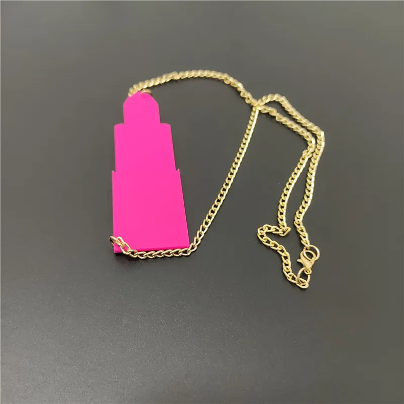 Collane con ciondolo Moda Donna Grande Rossetto Modello Collana Acrilico Trendy Ragazze Festa Regalo Oro Rosa Colore Gioielli_voghion.com