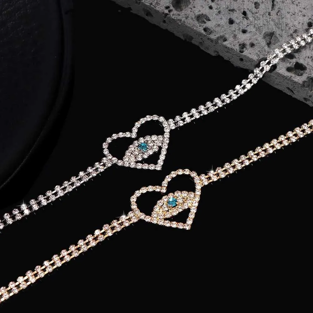 Anklets Blue Diamond Heart Evil Eye Womens Sier Crystal Tennis Ankle Bracelet Fashion Statement JewelryL2403_voghion.com