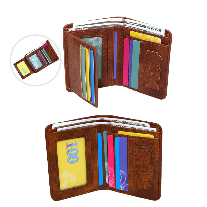 Herren Geldbörse High End Retro PU Kurze Herren Klappbare Kreditkartentasche Kann Münzgeldbörse Verstauen_voghion.com