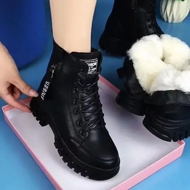 Fashion Casual Shoes Women New 2024 Winter Warm Plus Velvet All-Match Black Ankle Boots Thick-Soled Cotton Sneakers Zapatillas_voghion.com