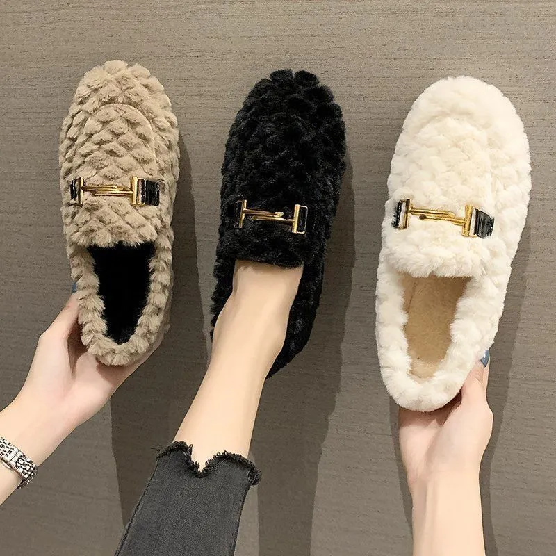  New Free Shipping  slippers Veet Flat Cotton Fury Shoes Women's Autumn and Winter Outerwear Size 36-40_voghion.com