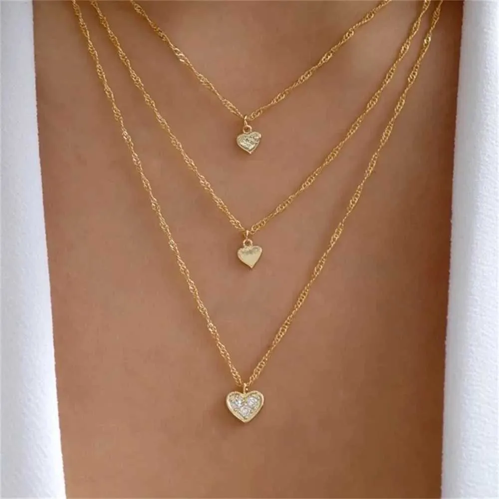 Colliers pendentifs Bls miroir en or en forme de cœur adapté aux femmes à la mode collier pendentif multicouche ensemble de bijoux_voghion.com