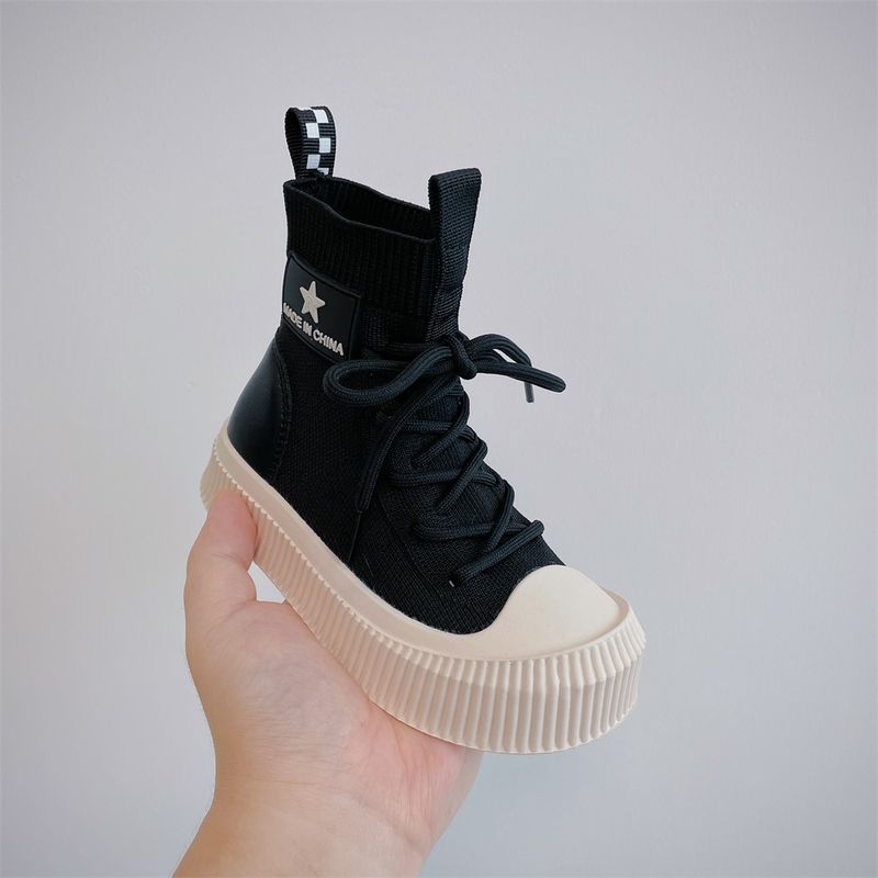 2024 Outono Meninos Moda Flyknit Casual Estilo Coreano Meninas Tendências Sapatos de Cano Alto_voghion.com