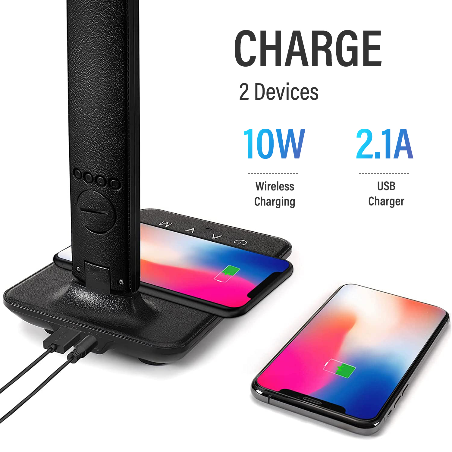 Lampada da tavolo a LED 10W QI Ricarica wireless con orologio Data Sveglia Dimmerabile Protezione degli occhi Lampada da tavolo per lettura per ufficio Studio_voghion.com