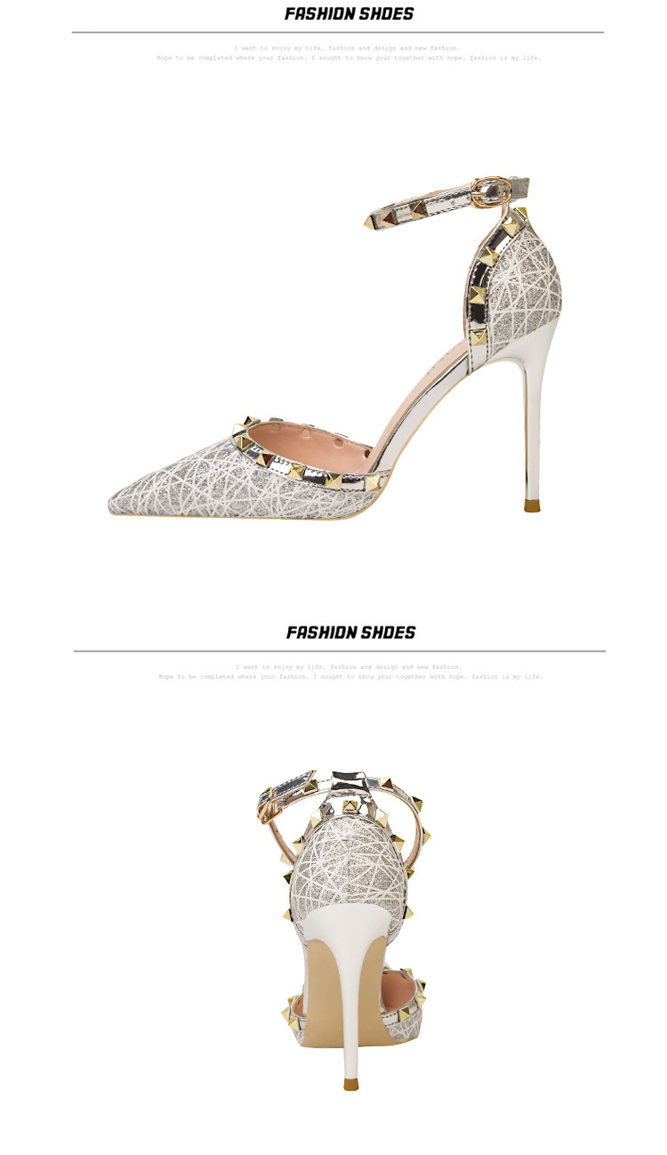 9288-20 Sexy Abnehmen Stiletto Nachtclub Damen Schuhe High Heels Flach Spitzschuh Hohl Niet Strap Sandalen_voghion.com