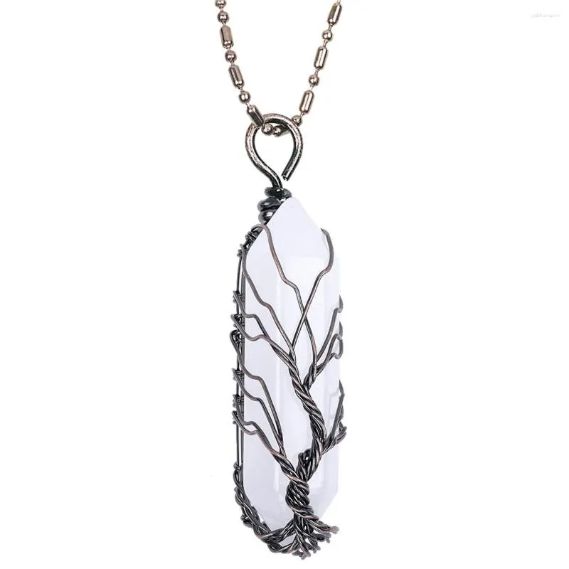 Collane con ciondolo in ametista naturale, pietra di cristallo curativa Reiki, colonna esagonale, bacchetta a doppia punta, collana fai da te_voghion.com