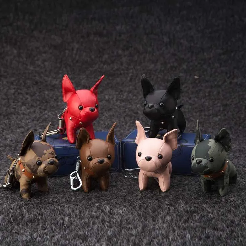 Portachiavi punk bulldog francese PU pelle cane moda donna borsa ciondolo ciondolo auto portachiavi Y241121_voghion.com