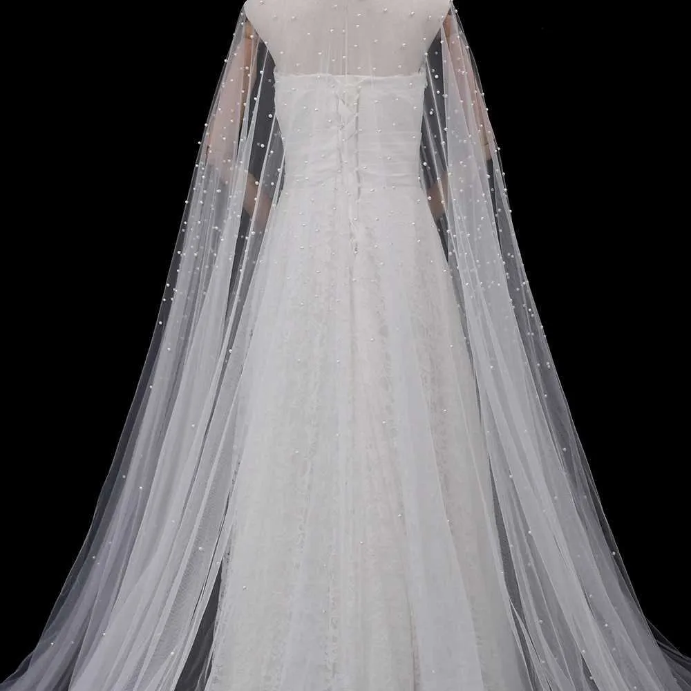 Haarschmuck Damen Perlen Braut Schulterschleier Langer Umhang Abend Cape Jacke Für Frauen Bolero Weicher Tüll Schal Hochzeit_voghion.com