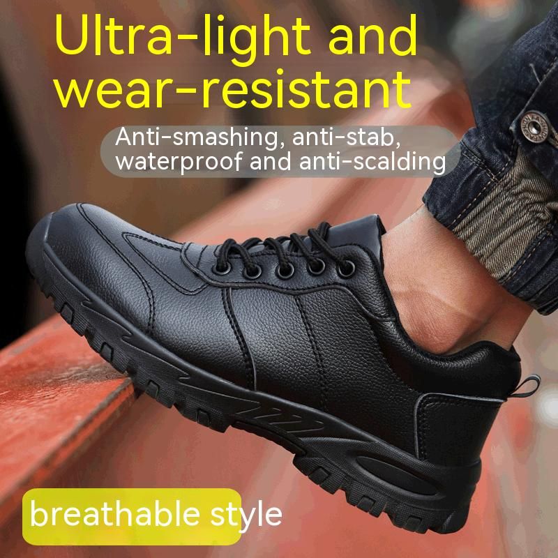 PU Leather Men Safety Anti-smash Anti-puncture waterproof Lightweight Work Sneakers Indestructible Shoes Boots_voghion.com