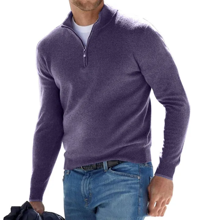 Maglioni da uomo, maglione in lana con cerniera a un quarto, manica lunga, caldo, tinta unita, per esterni, autunno e inverno_voghion.com