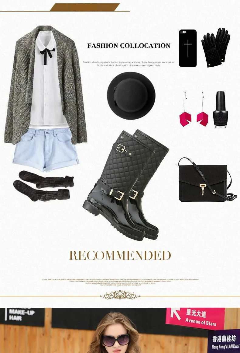 Fashion High Quality Water Shoes Warm Plaidlady Womens Rain Boots 241126_voghion.com