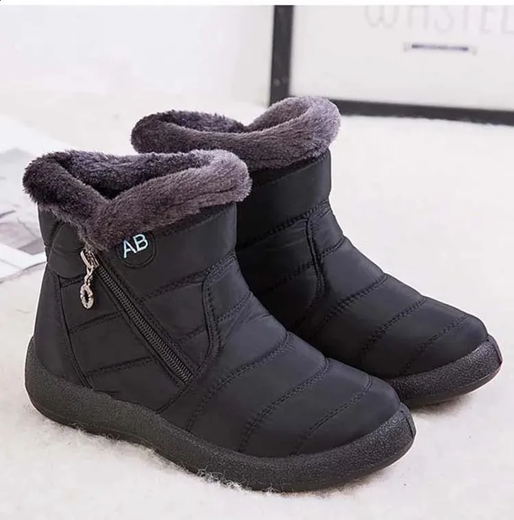 Wasserdichte Damen Schneestiefel Mit Fellfutter Und Reißverschluss_voghion.com