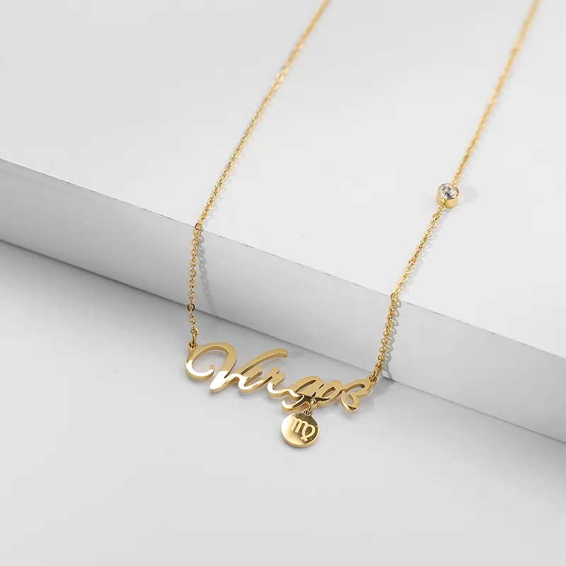 Benutzerdefinierte Edelstahl vergoldet Twee Konstellation Stern Schmuck Sternzeichen Astrologie Horoskop Anhänger Halskette_voghion.com