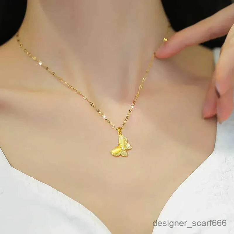 Collane con ciondolo in cristallo CZ giallo, a forma di farfalla, girocollo, in zirconia, in acciaio inossidabile, gioielli da donna, regali di nozze per_voghion.com