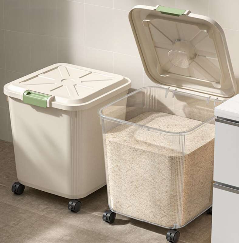 30 Household Bucket Insect And Moisture Resistant Kitchen, Sealed With Wheels, Food Grade 50 Pound Rice Flour Storage_voghion.com