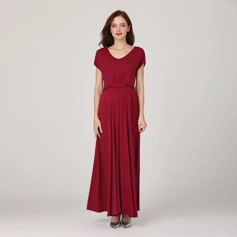 Emotion Moms 2024 Spring Summer Maternity Clothes Dress Casual Sexy V Neck For Pregnant Women LJ201114_voghion.com