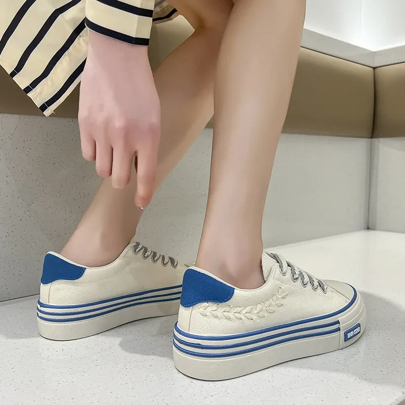 Platform Women Canvas Shoes Height Increasing Chunky Sneakers For Youth Girls Outdoor Trainers Female Ladies Thick Sole_voghion.com