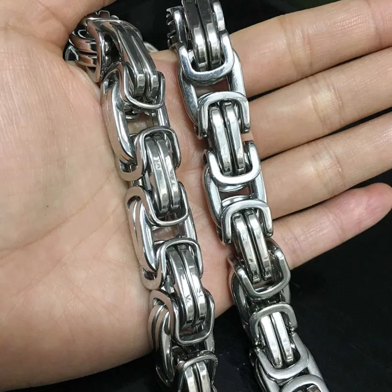 Chains 7-40" 8/12/15MM Huge Heavy 316L Stainless Steel Sier Color Byzantine Chain Mens Necklace Fashion DesignChains_voghion.com