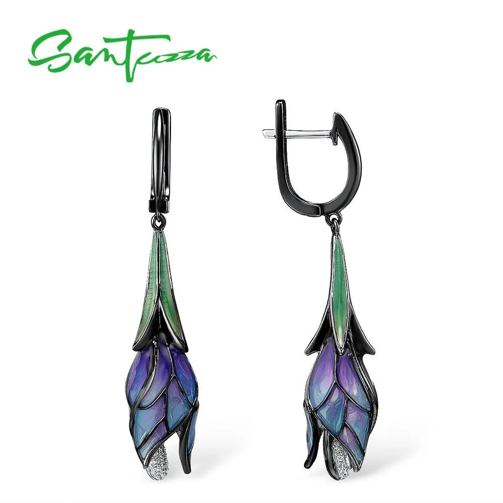 SANTUZZA Orecchini per donna in autentico argento sterling, squisiti pendenti, fiori viola, gioielli raffinati alla moda, fatti a mano, smalto CX200623_voghion.com