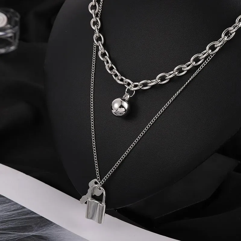 Chains Key Lock Head Double Layer Necklace Sweater Chain Accessories Personality Hipster Choker Hip Hop Creative_voghion.com