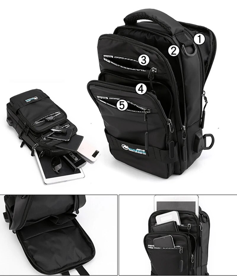 Mode Nylon Rucksack Daypack Männer Cross Body Brust Taschen Pack mit USB Lade Port Reise Männlichen Knapsack Rucksack_voghion.com