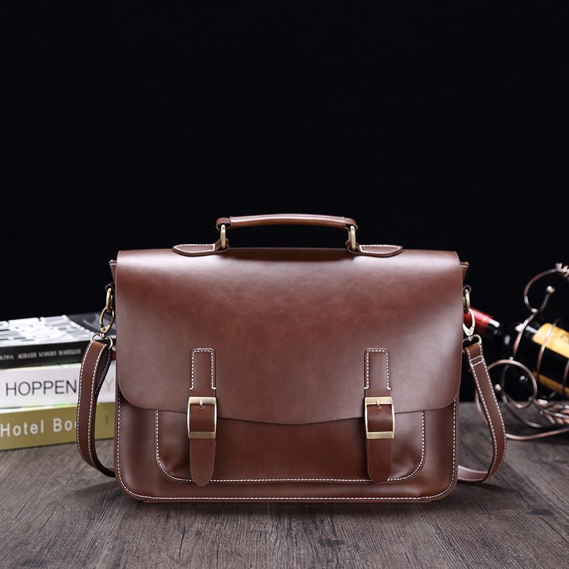Neue business Crazy Horse PU aktentasche männer schulter umhängetasche Halb-förmigen horizontale retro handtasche herren_voghion.com