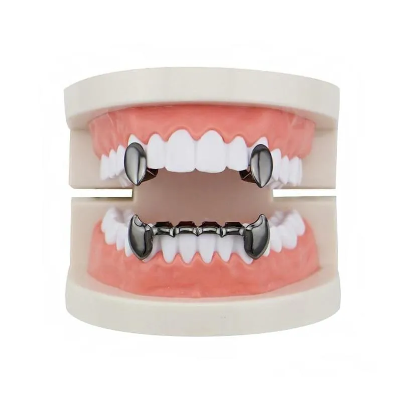 Grillz, Hip Hop Smooth Grillz Véritables Grilles Dentaires Plaquées Or Vampire Dents De Tigre Rappeurs Bijoux De Corps Quatre Couleurs Doré_voghion.com