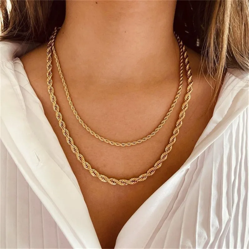 Donne Corda Catene Collane Bracciali Cavigliere 3mm 4mm 14K Oro Argento Placcato Choker Collane Twisted Hip Hop Gioielli Regali_voghion.com