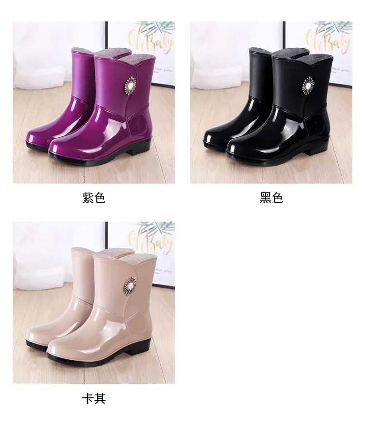 Scarpe da lavoro in gomma antiscivolo impermeabili da esterno alla moda da donna in cotone caldo stivali da pioggia invernali 241126_voghion.com