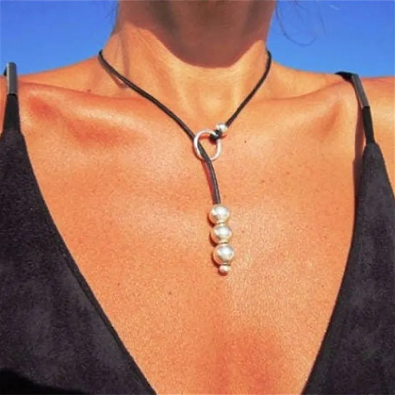 Catene Donna Gioielli Vintage Sul Collo Accessori 2024 Moda Regolabile Lunga Catena di Corda con Ciondolo ad Anello Cerchio_voghion.com