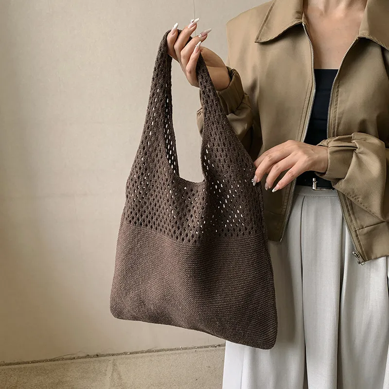 Borse a tracolla di grande capacità, alla moda, da donna, in tessuto cavo all'uncinetto, borse a mano, ecologiche, per la spesa._voghion.com